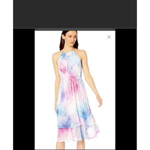 Sage Tie Dye MIDI Dress Blue Pink Size 8 Stretchy